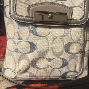 Coach Blue and Cream Signature Shoulder Bag